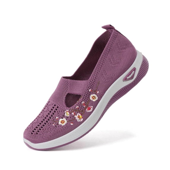 Domzle Orthopedic Walking Shoes Womens 2026 Breathable Soft Sneaker Arch Support Slip On Wide Sports Shoes Purple 43