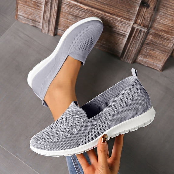Domzle Orthopedic Women's Breathable Mesh Walking Sneakers, with Arch Support, Casual Sports Shoes Gray Wide 9.5