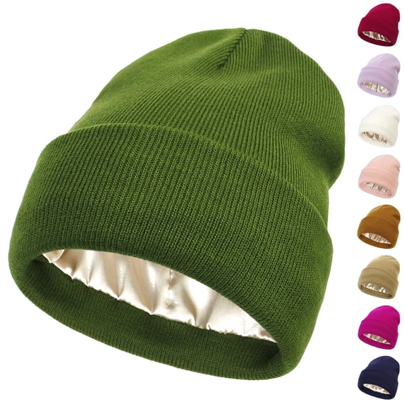 Domzle Satin Lined Beanie for Women Men Silk Lined Beanies Winter Warm Hats Soft Lining,Cuffed Knit Beanie Hats for Women,Stretchy Snug Hold,Essential for Outdoor Sports