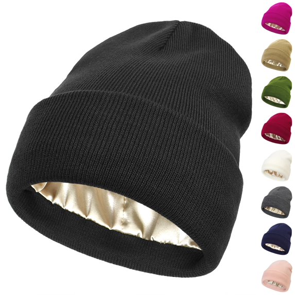 Domzle Satin Lined Beanie for Women Men Silk Lined Beanies Winter Warm Hats Soft Lining,Cuffed Knit Beanie Hats for Women,Stretchy Snug Hold,Essential for Outdoor Sports