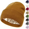 thumbnail image 1 of Domzle Satin Lined Beanie for Women Men Silk Lined Beanies Winter Warm Hats Soft Lining,Cuffed Knit Beanie Hats for Women,Stretchy Snug Hold,Essential for Outdoor Sports, 1 of 3
