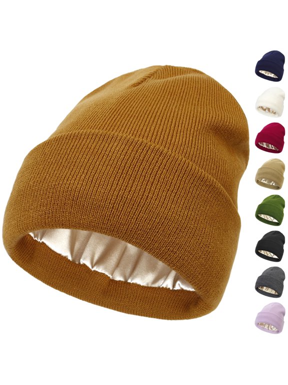 Satin Lined Beanie for Women Men Silk Lined Beanies Winter Warm Hats Soft Lining,Cuffed Knit Beanie Hats for Women,Stretchy Snug Hold,Essential for Outdoor Sports