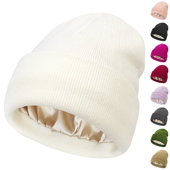 Domzle Satin Lined Beanie for Women Men Silk Lined Beanies Winter Warm Hats Soft Lining,Cuffed Knit Beanie Hats for Women,Stretchy Snug Hold,Essential for Outdoor Sports