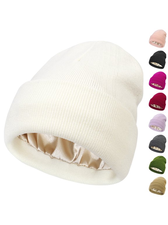 Satin Lined Beanie for Women Men Silk Lined Beanies Winter Warm Hats Soft Lining,Cuffed Knit Beanie Hats for Women,Stretchy Snug Hold,Essential for Outdoor Sports