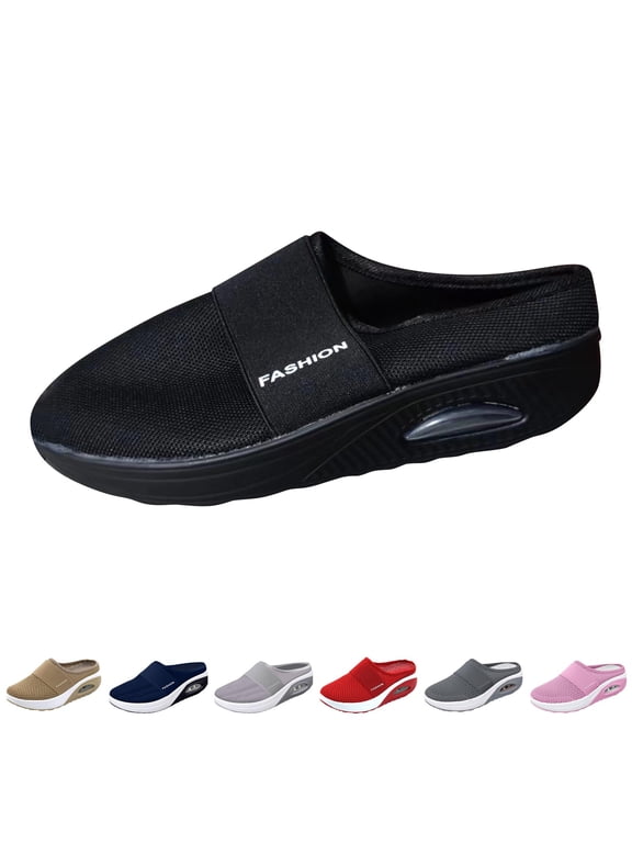 Shoes for Women Orthopedic Slip-On Walking Shoes with Cushion Comfort Slip On Shoes with Arch Support Breathable Knit Upper Casual Walking Shoes Black