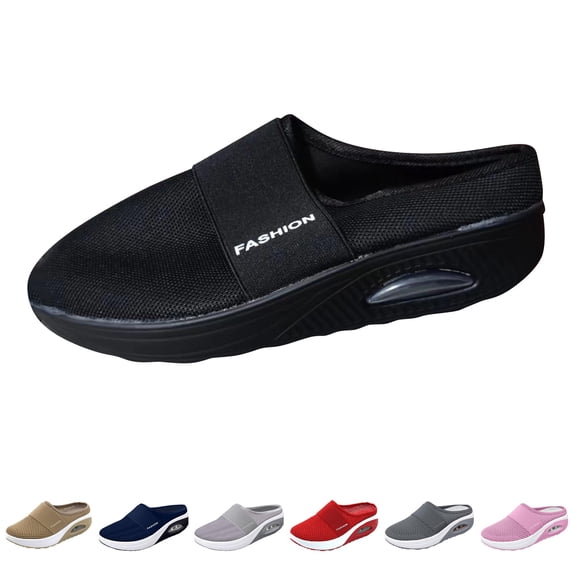 Domzle Shoes for Women Orthopedic Slip-On Walking Shoes with Cushion Comfort Slip On Shoes with Arch Support Breathable Knit Upper Casual Walking Shoes Black