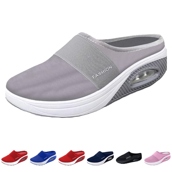 Domzle Shoes for Women Orthopedic Slip-On Walking Shoes with Cushion Comfort Slip On Shoes with Arch Support Breathable Knit Upper Casual Walking Shoes Gray