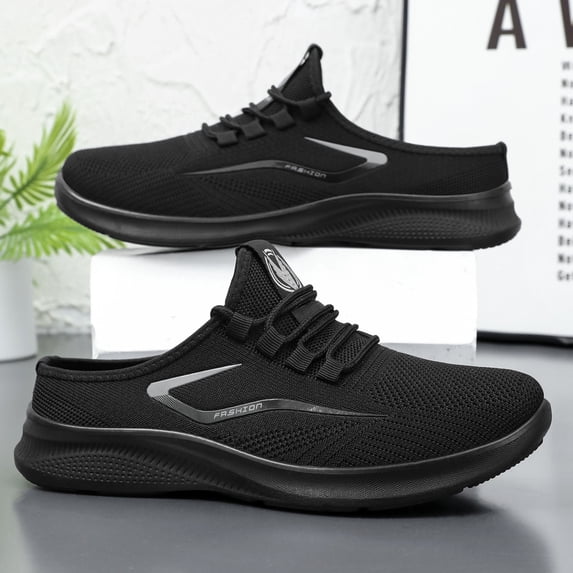Domzle Shoes for Men Casual Slip on Walking Sneakers Lightweight Breathable Mesh Fashion Gym Athletic Sports Workout Non Slip Trainers Black