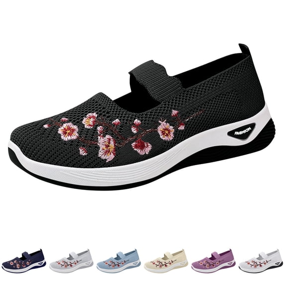 Domzle Shoes for Women Breathable Wide Width Walking Shoes Casual Soft Walking Sneaker Non Slip Arch Support Slip on Shoes Black 8