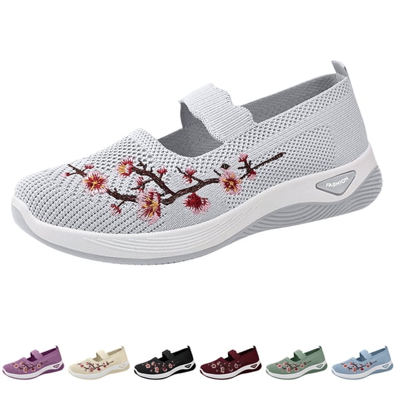 Domzle Shoes for Women Breathable Wide Width Walking Shoes Casual Soft Walking Sneaker Non Slip Arch Support Slip on Shoes Gray 10