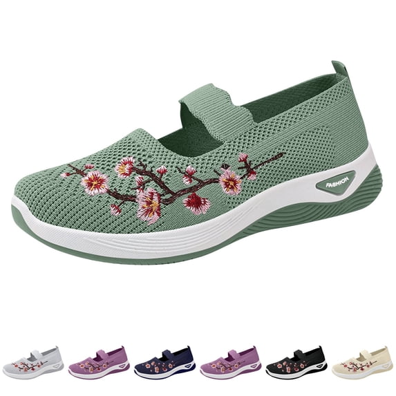 Domzle Shoes for Women Breathable Wide Width Walking Shoes Casual Soft Walking Sneaker Non Slip Arch Support Slip on Shoes Green 6