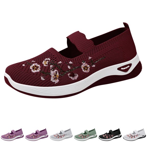 Domzle Shoes for Women Breathable Wide Width Walking Shoes Casual Soft Walking Sneaker Non Slip Arch Support Slip on Shoes Red 6