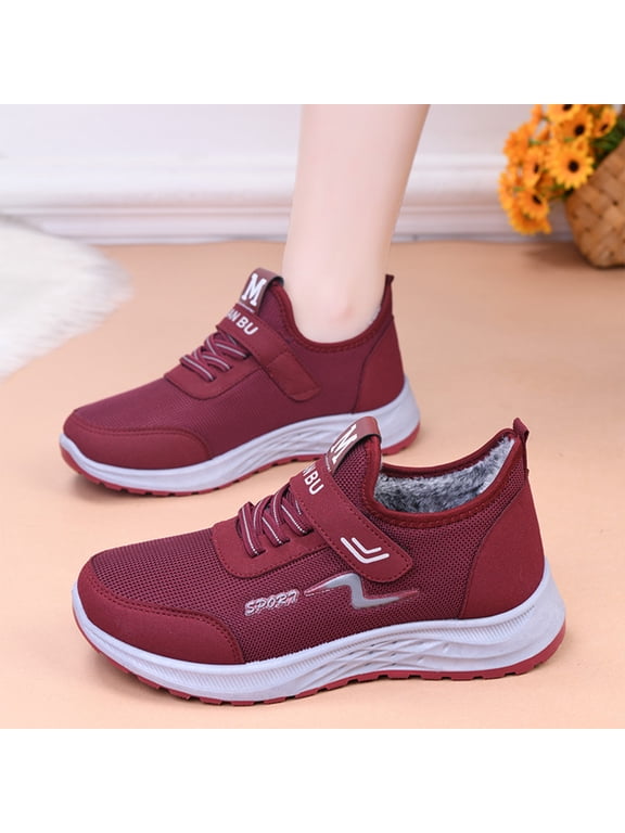 Shoes for Women Wide Width Lightweight Comfortable Walking Non Slip Gym Shoes with Adjustable Strap Red US-6