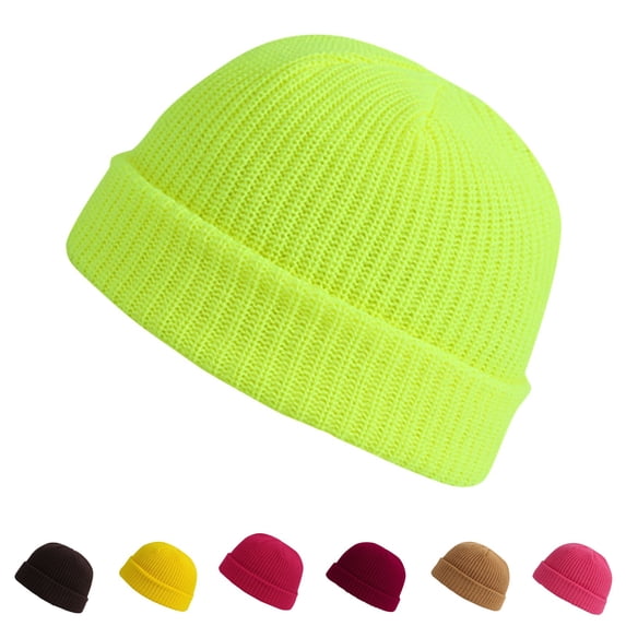 Domzle Short Fisherman Beanie for Men Women Warm Winter Hats Knit Cuffed Beanies Skull Cap Acrylic Watch Hat Green