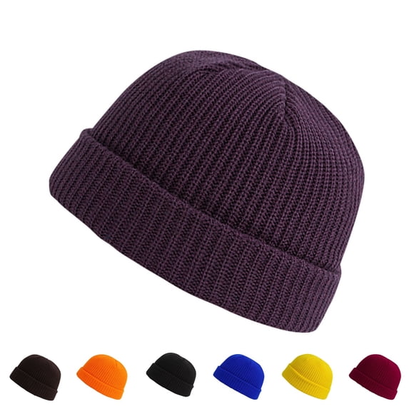 Domzle Short Fisherman Beanie for Men Women Warm Winter Hats Knit Cuffed Beanies Skull Cap Acrylic Watch Hat Purple