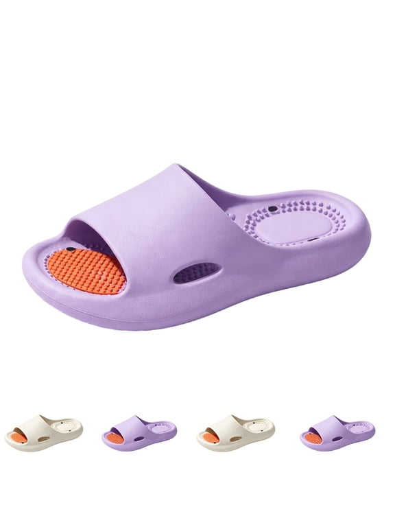 Shower Shoes for Women and Men, Quick Dry Non Slip Open Toe Slide Sandals, Lightweight Drainage Bathroom Slippers for Pool Beach Gym College Dorm Champagne