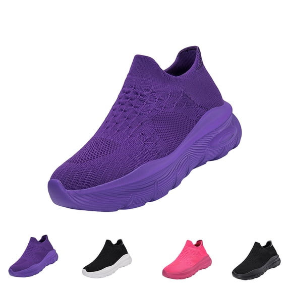 Domzle Slip On Sneakers Women Men , Unisex Work Shoes Walking Shoes Tennis Knit Mesh Comfortable Casual Breathable Sneakers Hot Pink