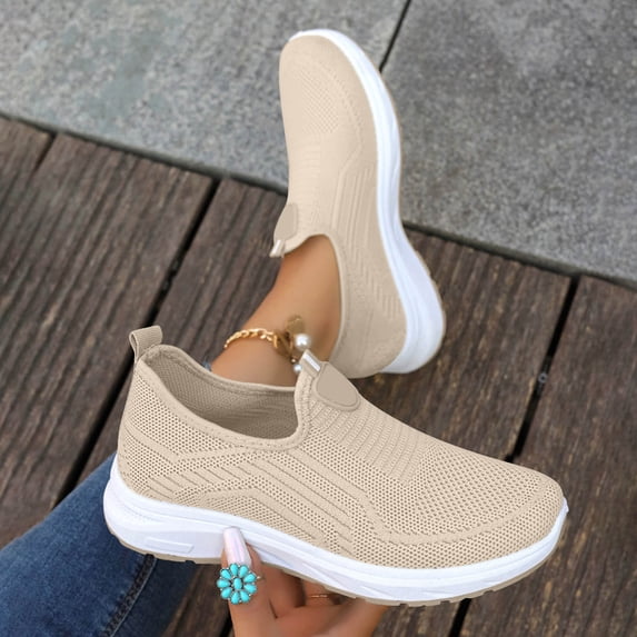 Domzle Slip on Sneakers for Women Walking Shoes Tennis Lightweight Breathable Mesh Nursing Orthopedic Workout Gym Travelling Khaki 37