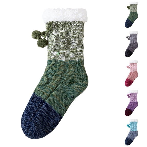 Domzle Slipper Fuzzy Socks for Women Fluffy Cozy Cabin Winter Warm Soft Fleece Comfy Thick Socks with Grips Green
