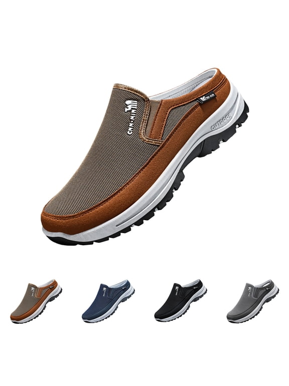 Sneakers for Men Slip On Walking Shoes Breathable Comfort Mules Lightweight Non Slip Outdoor Backless Loafers Daily Wear Black