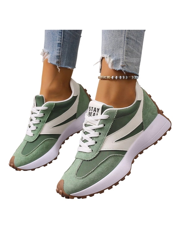 Sneakers for Women Retro Fashion Trendy Sneakers with Foam Insole Casual Shoes for Walking Tennis Non-Slip Shoes Green Wide-9