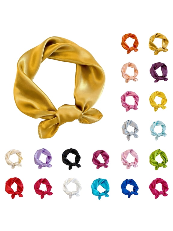 Solid Color Faux Silk Scarf Square Scarf Neck Scarf for Women Small Silk Hair Scarf ,Breathable Lightweight Yellow