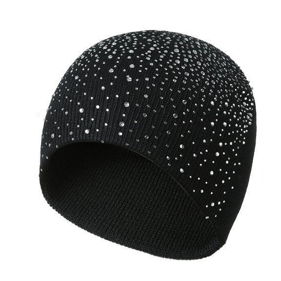Domzle Sparkle Cable Knit Hat Beanie Skull Stocking Hat Cuff Beanie Cap for Ladies for Cold Weather Black
