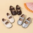 thumbnail image 1 of Domzle Toddler Little Girls Flower Dress Shoes Mary Jane Ballet Flats Bow Decor, Hook and Loop Strap, Cushioned Insole, Texture Anti-Slip Sole, for School, Party, Wedding and Formal Events Brown, 1 of 7