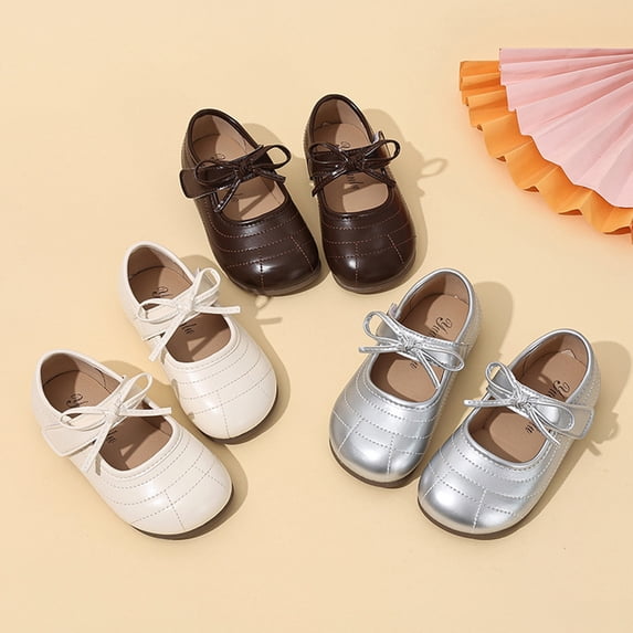 Domzle Toddler Little Girls Flower Dress Shoes Mary Jane Ballet Flats Bow Decor, Hook and Loop Strap, Cushioned Insole, Texture Anti-Slip Sole, for School, Party, Wedding and Formal Events Brown