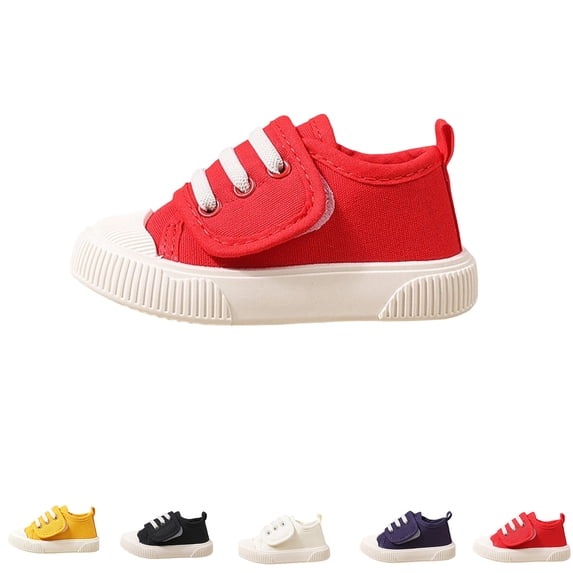 Domzle Toddler Shoes Boys & Girls - Comfortable Tennis Walking Sneakers with Adjustable Hook and Loops Athletic Running Non Slip Casual Canvas Shoe Red