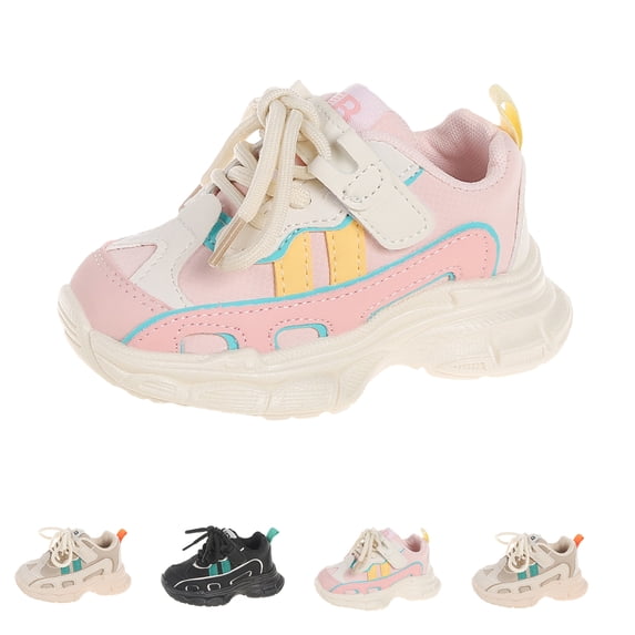 Domzle Toddler Sneakers for Girls Boys Chunky Athletic Sports Shoes Non-Slip Soft Fashion Outdoor Kids Tennis Platform Walking Running Lace-Up Pink
