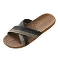 thumbnail image 1 of Domzle Unisex Linen Cross Band House Slippers Open Toe Summer Indoor Non-Slip Flats Soft Sole Breathable Lightweight Home Slides Men Women Gray, 1 of 5