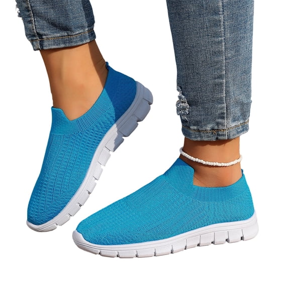Domzle Walking Shoes Women Slip on Sneakers Non Slip Work Arch Support Tennis Plantar Fasciitis Orthopedic Breathable Mesh Comfortable Ladies Nursing Blue 42