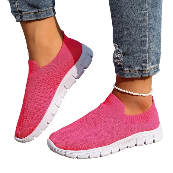 Domzle Walking Shoes Women Slip on Sneakers Non Slip Work Arch Support Tennis Plantar Fasciitis Orthopedic Breathable Mesh Comfortable Ladies Nursing Hot Pink 39