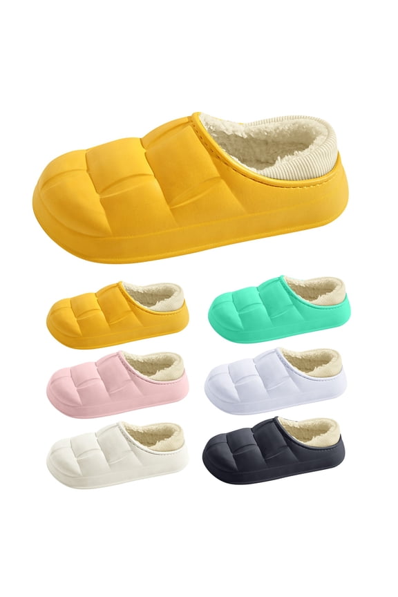 Waterproof Leather Warm Slippers - Non-Slip Indoor Outdoor Comfy Soft Slippers for Women Men Slip on Outdoor Garden Loafers Black