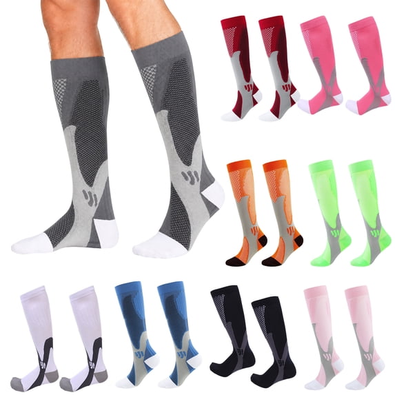 Domzle Wide Calf Compression Socks for Men Women Knee High Plus Size, Circulation Support, Graduated Compression, Moisture Wicking, Sports, Travel White