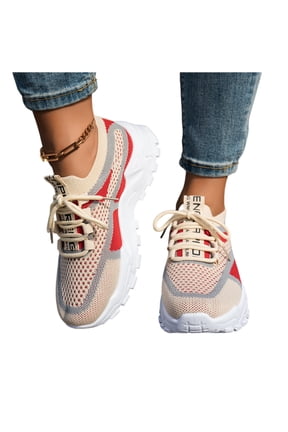 Wide Toe Box Shoes Women Extra Wide Width Sneakers Air Cushion Road Running Shoes Ultra Light Tennis Gym Workout Training Shoes Breathable Walking Shoes with Arch Support Red