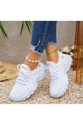 Wide Toe Box Shoes Women Slip on Sneakers with Arch Support Extra Wide Width Comfort Walking Shoes Tennis Gym Shoes White 38