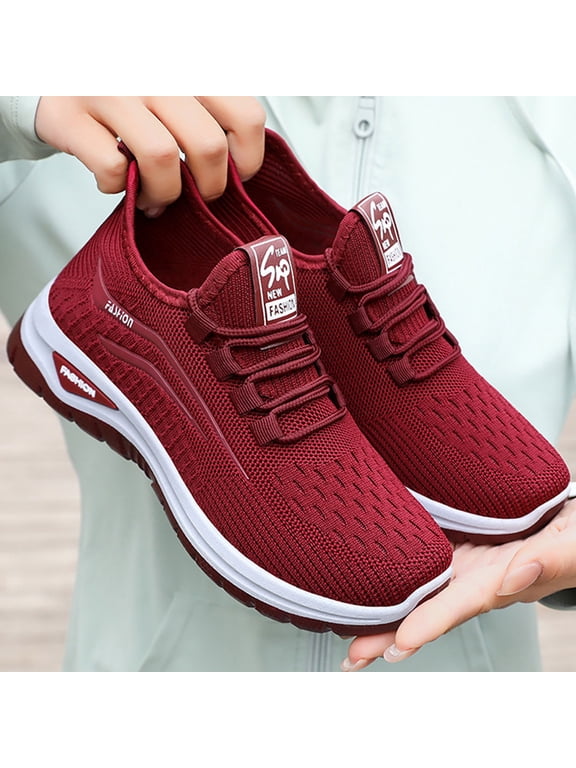 Wide Toe Box Shoes for Women Slip on Sneakers with Arch Support Extra Wide Width Comfort Walking Shoes Tennis Gym Shoes Red 40