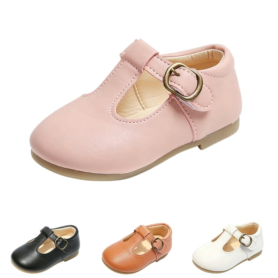 Domzle Wide Toe Box Toddler Mary Jane Dress Shoes Girl , Soft Upper, Hook & Loop T-strap, Non-slip Outsole Pink