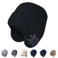 thumbnail image 1 of Domzle Winter Fleece Line Beanie Knit Hats with Ear Flaps for Men Women,Warm Thermal Stocking Caps for Outdoor Cold Weather Black, 1 of 5