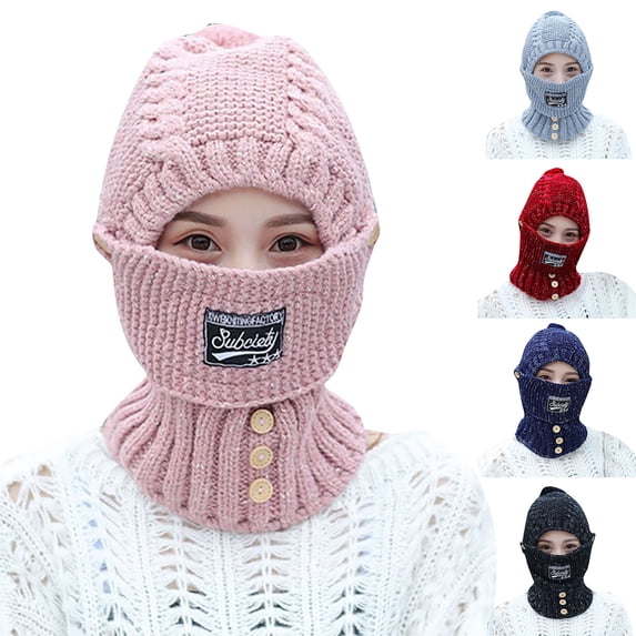 Domzle Winter Knit Beanie Hat with Neck Warmer,Thermal Face Cover for Cold Weather Warm for Outdoor Gray