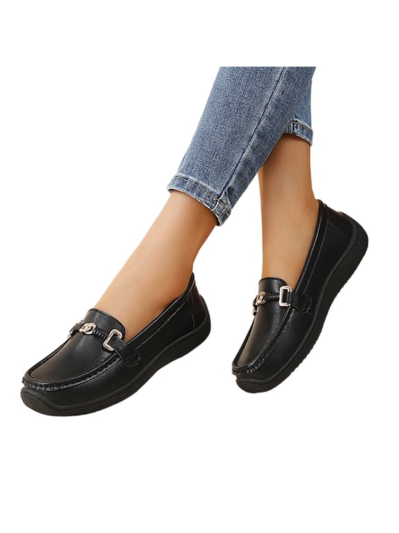 Women Business Casual Dressy Loafers | Wide Toe Design, Breathable Sweat-Absorbing Insole With Arch Support Slip-On Loafer 2026 Black Wide-8