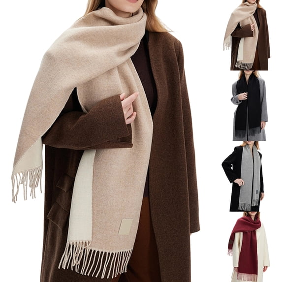 Domzle Women Chunky Scarf, Soft Warm Winter Scarf for Cold Weather, Christmas Blanket Scarves Pashmina Shawl Wrap Beige