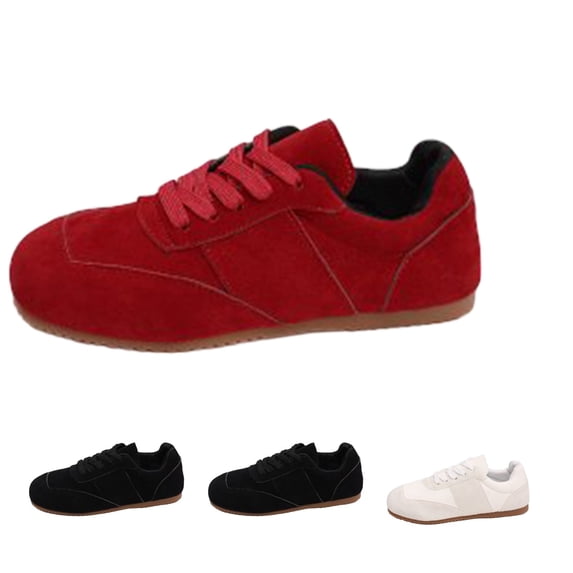 Domzle Women Faux Suede Lace-Up Fashion Sneakers Non Slip Tennis Sneaker Shoes Comfortable Athletic Sneakers Lightweight Walking Shoes Red