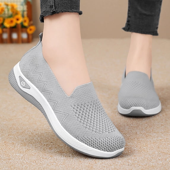 Domzle Women Flats Slip On Walking Shoes Soft Breathable Mesh Loafers Casual Flats Non Slip Shoes Gray Wide 7