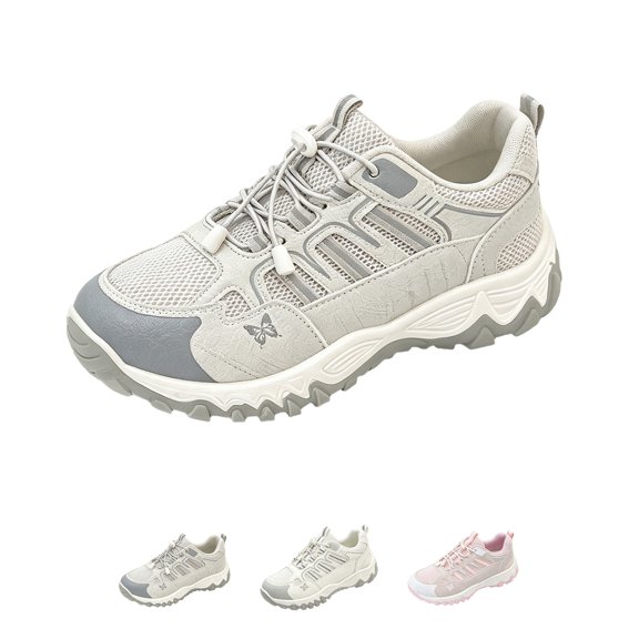 Domzle Women Lightweight Non-Slip Breathable Sneakers Low Top Walking Shoes for Outdoor Trailing Trekking Walking Climbing Light Gray