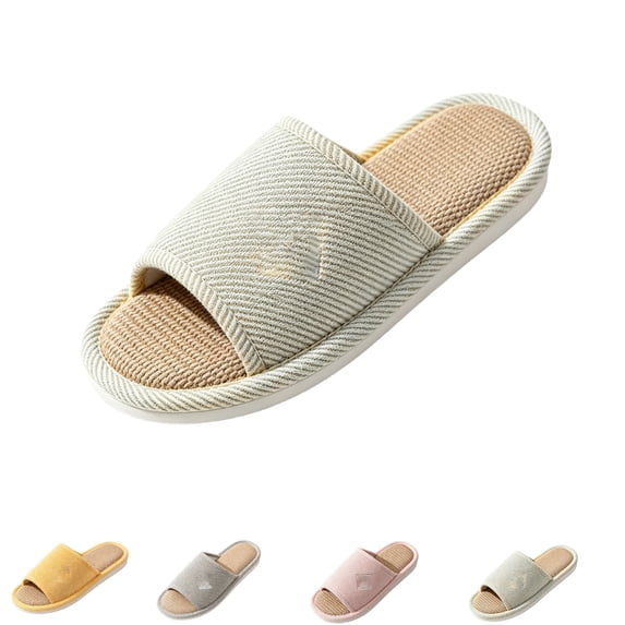 Domzle Women and Men Linen House Slippers Indoor | Cotton Fabric, Breathable, Open-Toe, Non-Slip, Memory Foam, Soft Bottom, Machine Washable, Outdoor, Casual Home Wear Yellow