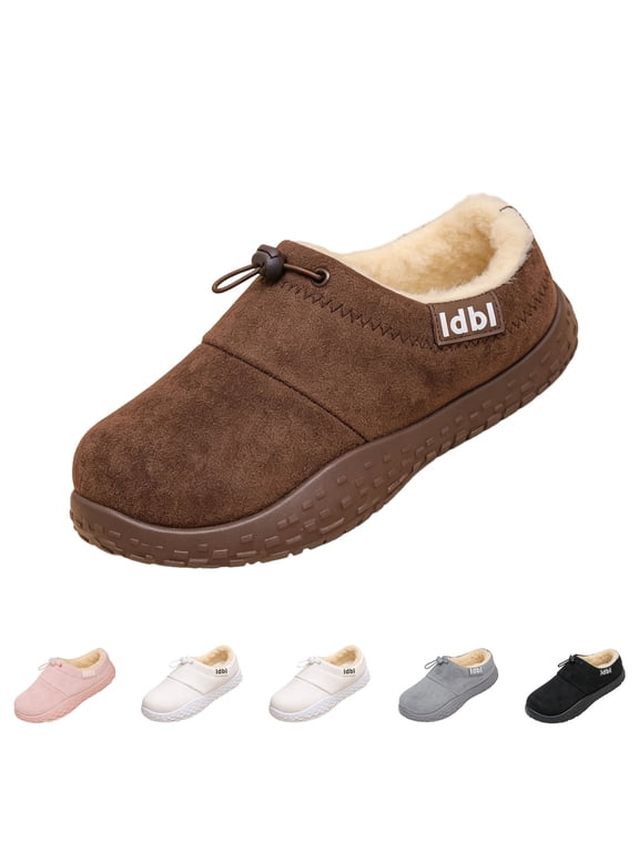 Women'S Slip On Mules Fleece Lined Winter Slippers Thick Sole Nonslip Outdoor Snow Boots Fuzzy Slides Indoor Warm Shoes Clogs Driving Commute Brown 40