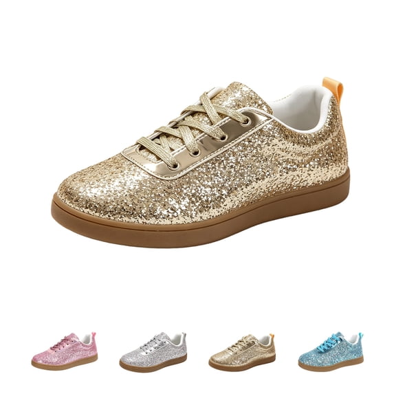 Domzle Women Shoes Glitter Low Top Casual Solid Color Fashion Sneaker Solid Color Lace Up Fashion Sneakers for Travel Outdoor Comfortable Breathable Anti-Slip Walking Shoes Blue
